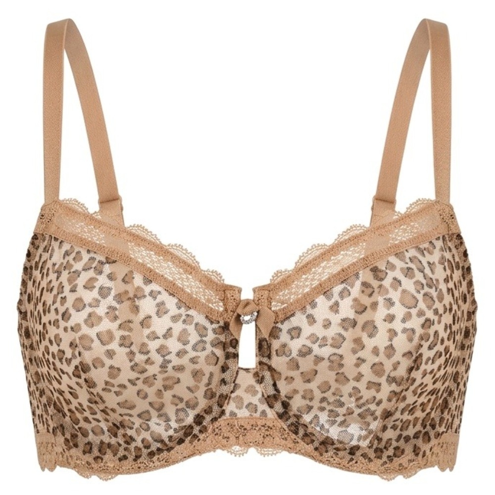 Chantelle 3645 C Chic Sexy Demi Bra 36DDD Tan Leopard Nude Lace Animal Print